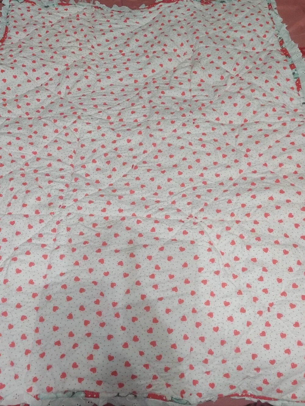 Vintage Handmade Red Polar Bear Baby Blanket Red Quilt Christmas Holiday Lace